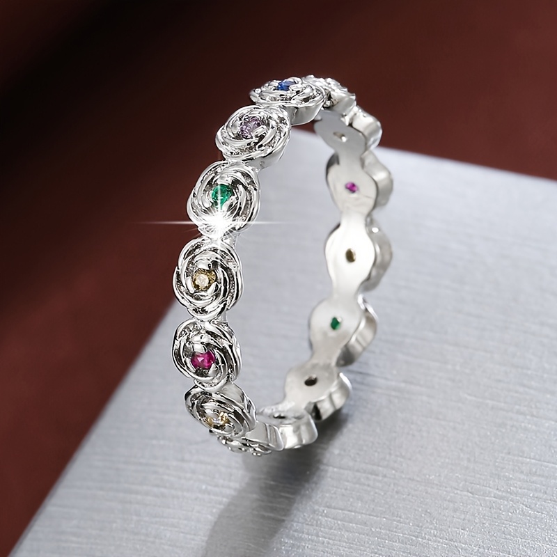 Rose Inlaid Zirconia Women'S Ring